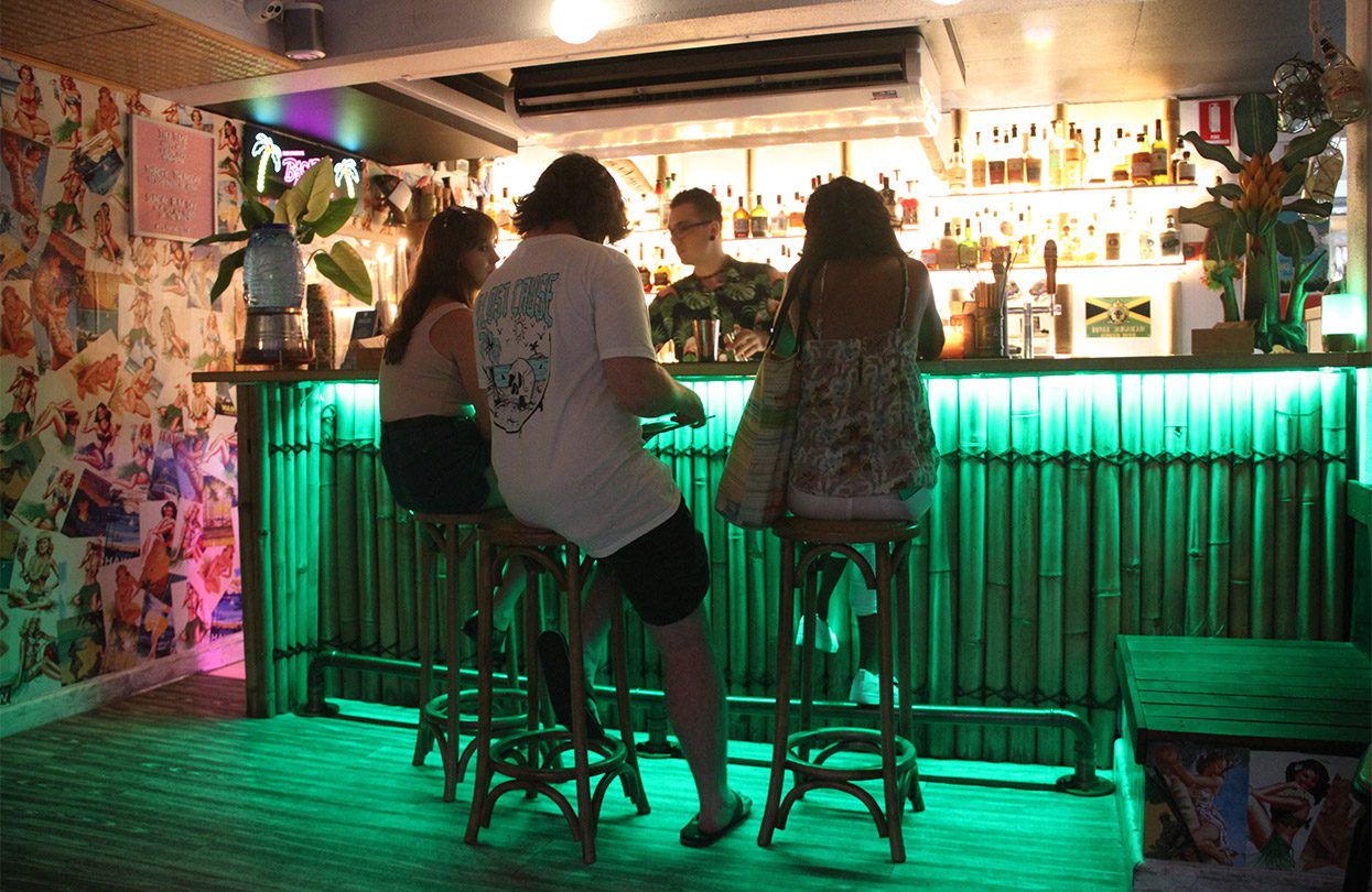 Drinking in the fun vibe at Flamingos Tiki Bar