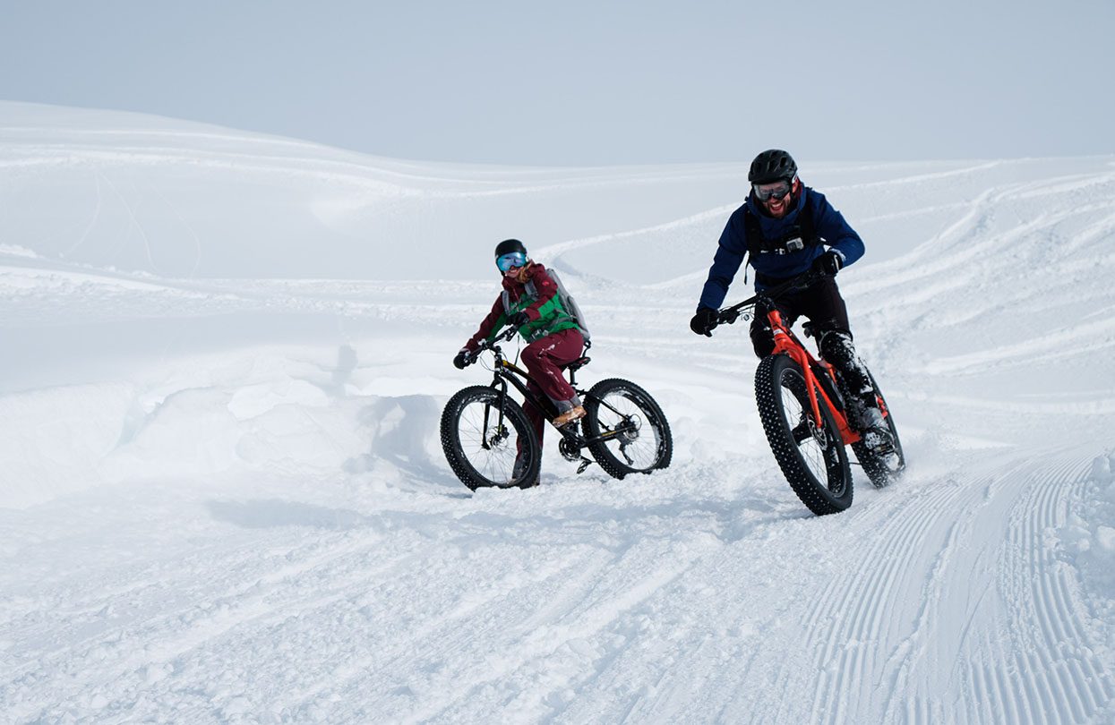 Race downhill on a fat-bike in Davos Klosters this winter, Image Copyright Adriano Spiccia