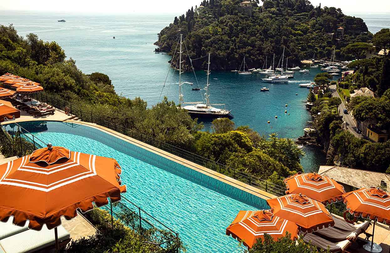 Splendido, A Belmond Hotel's pool overlooking Portofino Bay